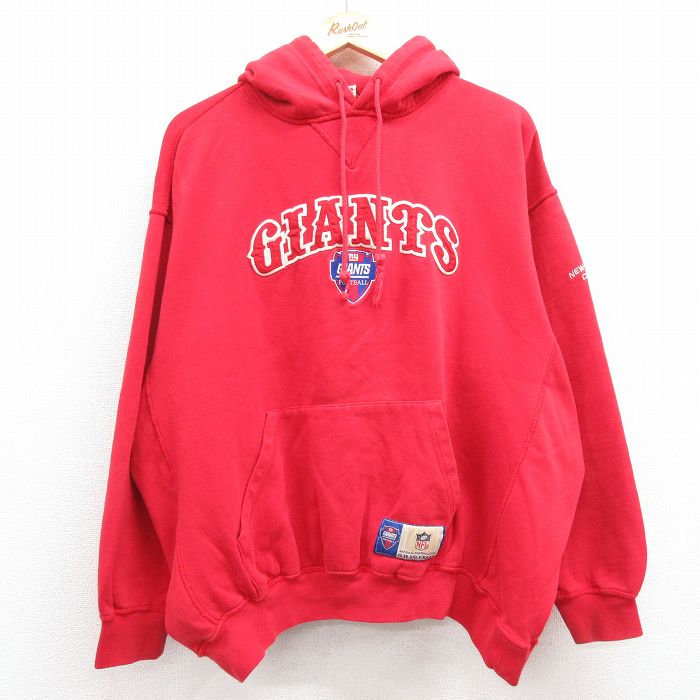 【50%OFF】XL★古着 長袖 スウェット パーカー メンズ 00年代 00s NFL ニューヨークジャイアンツ 大きいサイズ 赤 レッド アメフト スーパーボウル 24mar02 中古 スエット トレーナー トップス