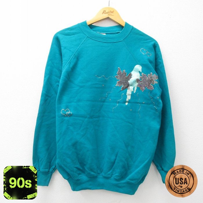 ヘインズ 90s 長袖スウェット 鳥 ライトブルー XL | 古着
