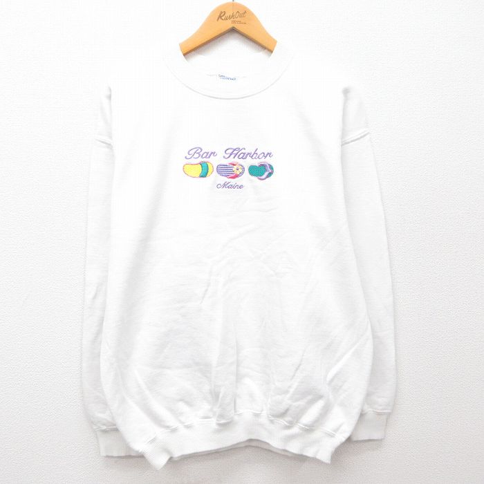 00s 長袖スウェット 刺繍 ホワイト L | 古着