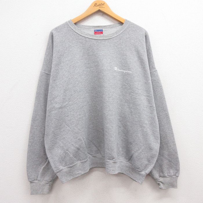 【50%OFF】XL★古着 チャンピオン Champion 長袖 スウェット メンズ 00年代 00s ワンポイントロゴ 大きいサイズ クルーネック グレー 霜降り 24aug27 中古 スエット トレーナー トップス