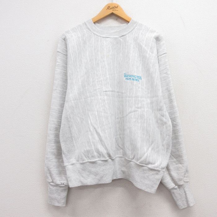 XL★古着 長袖 スウェット メンズ 90年代 90s ワシントン 大きいサイズ クルーネック USA製 薄グレー 霜降り ストライプ 24aug27 中古 スエット トレーナー トップス