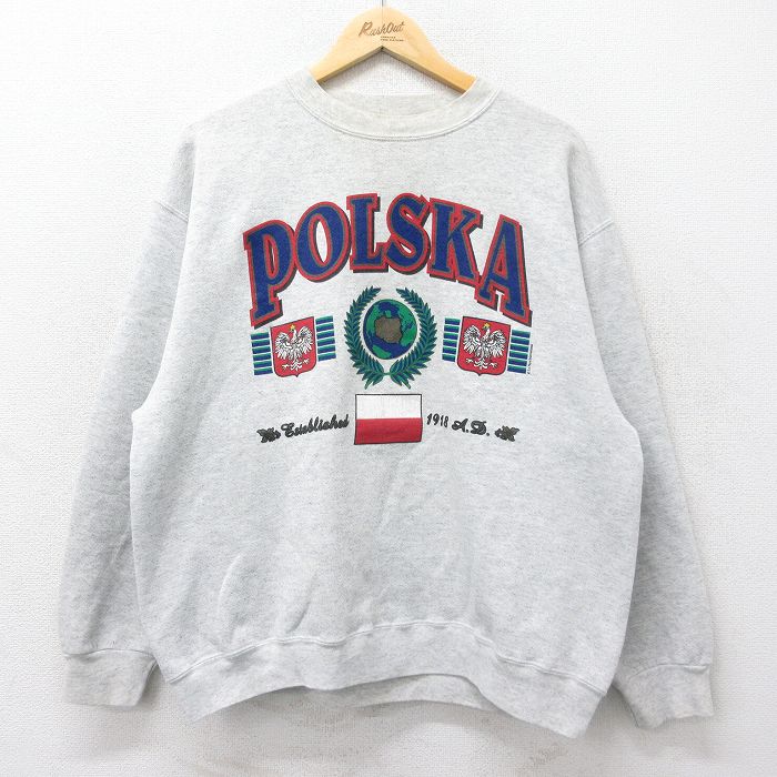【50%OFF】XL★古着 オニータ ONEITA 長袖 スウェット メンズ 90年代 90s POLSKA クルーネック 薄グレー 霜降り 24aug28 中古 スエット トレーナー トップス