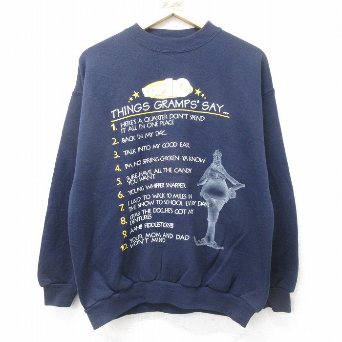 L★古着 長袖 スウェット メンズ 00年代 00s GRAMPS TOP10 クルーネック 紺 ネイビー 【spe】 24aug28 中古 スエット トレーナー トップス