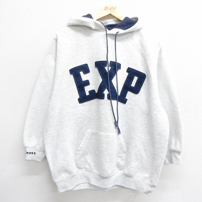 XL★古着 EXPRESS 長袖 スウェット パーカー メンズ 00年代 00s EXP 薄グレー 霜降り フード内側サーマル 24aug27 中古 スエット トレーナー トップス
