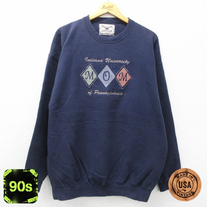 90s 長袖スウェット MOM刺繍 ネイビー XL | 古着