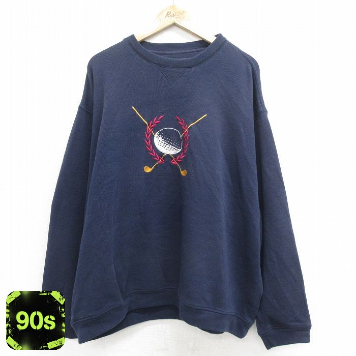 90s 長袖スウェット ゴルフ刺繍 ネイビー XL | 古着