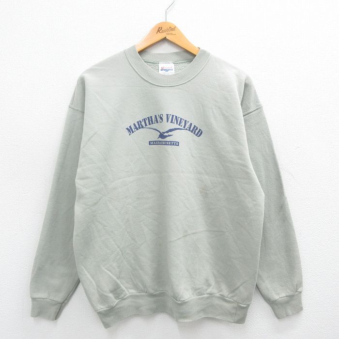 【50%OFF】L★古着 ヘインズ Hanes 長袖 スウェット メンズ 00年代 00s マサチューセッツ マーサズビンヤード クルーネック 薄緑系 グリーン 24aug30 中古 スエット トレーナー トップス