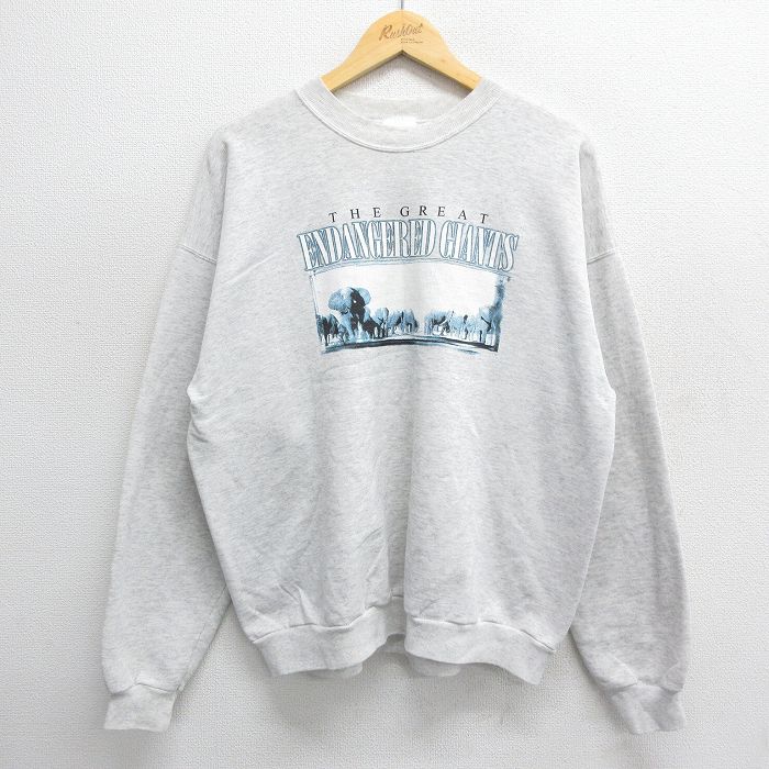 XL★古着 長袖 スウェット メンズ 00年代 00s ゾウ クルーネック 薄グレー 霜降り 24aug31 中古 スエット トレーナー トップス