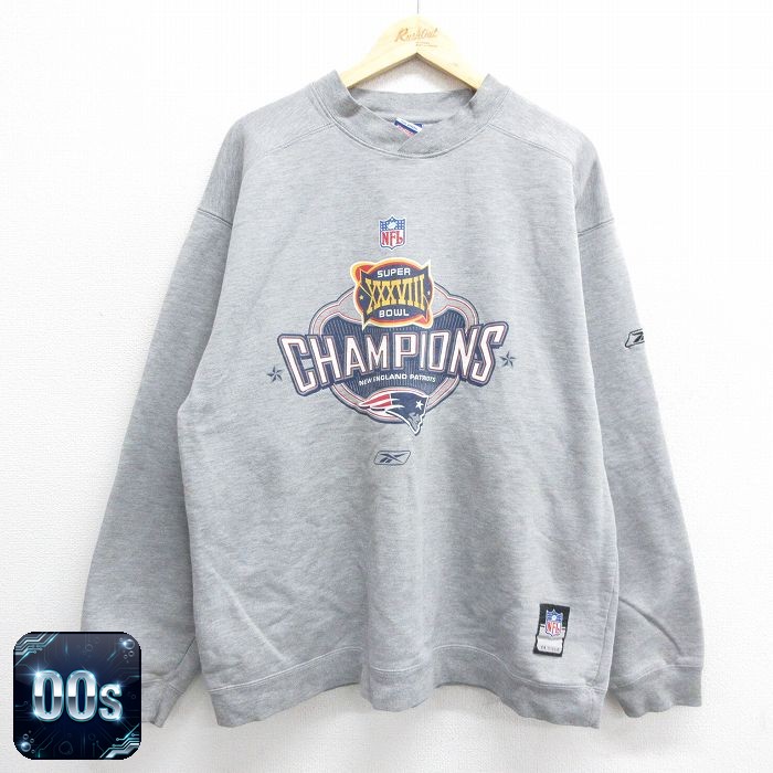 【50%OFF】リーボック 00s 長袖スウェット NFL ニューイングランドペイトリオッツ グレー メンズXL相当 | 古着
