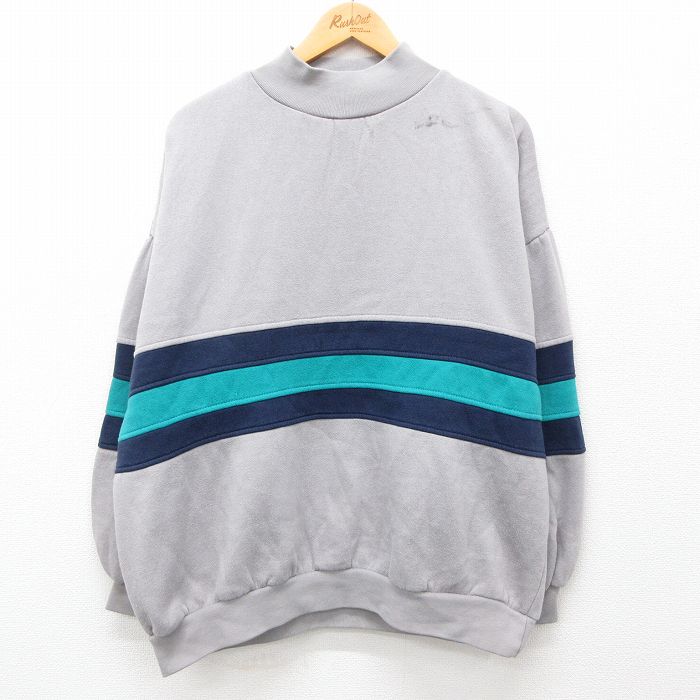 【50%OFF】XL★古着 長袖 スウェット メンズ 00年代 00s モックネック ハイネック グレー他 24aug31 中古 スエット トレーナー トップス