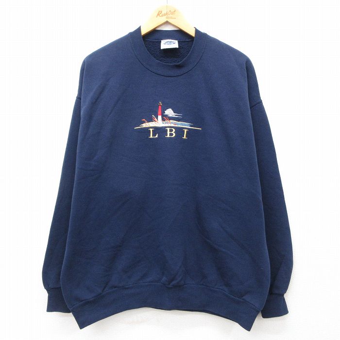 LBI 00s 長袖スウェット 灯台刺繍 ネイビー L | 古着