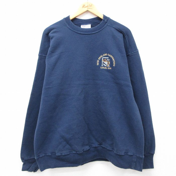 XL★古着 長袖 スウェット メンズ 00年代 00s CARPENTERS 大きいサイズ クルーネック USA製 紺 ネイビー 24sep02 中古 スエット トレーナー トップス