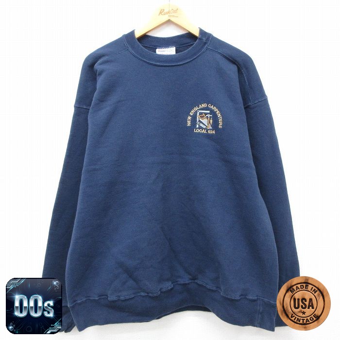 XL★古着 長袖 スウェット メンズ 00年代 00s CARPENTERS 大きいサイズ クルーネック USA製 紺 ネイビー 24sep02 中古 スエット トレーナー トップス