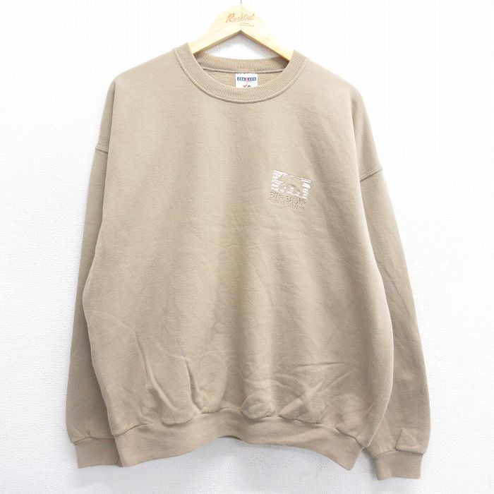 XL★古着 ジャージーズ 長袖 スウェット メンズ 00年代 00s クマ 大きいサイズ クルーネック ベージュ カーキ 24sep03 中古 スエット トレーナー トップス