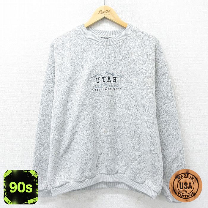 90s 長袖スウェット 刺繍 グレー XL | 古着