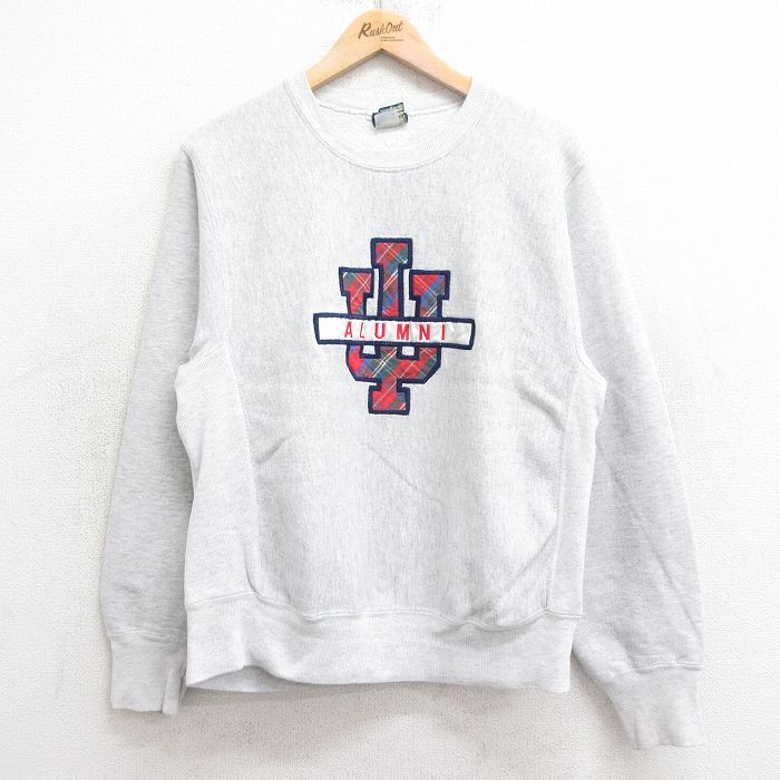 【50%OFF】M★古着 長袖 スウェット メンズ 90年代 90s ALUMNI 刺繍 クルーネック USA製 薄グレー 霜降り 24sep04 中古 スエット トレーナー トップス