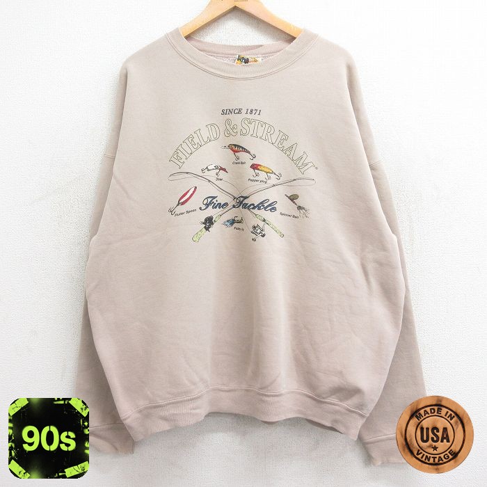90s 長袖スウェット 釣り ルアー ベージュ メンズXL相当 | 古着