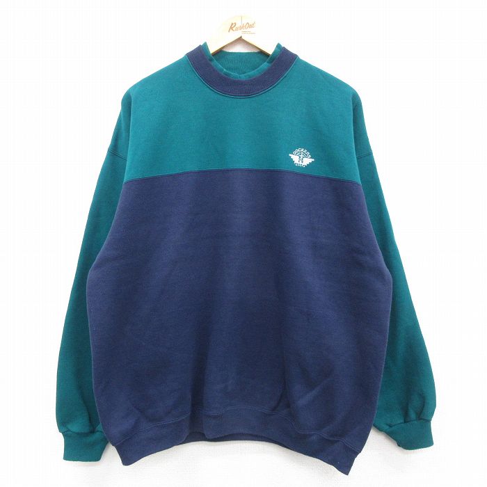 XL★古着 長袖 スウェット メンズ ドッカーズ ワンポイントロゴ ツートンカラー モックネック ハイネック 緑他 グリーン 24sep05 中古 スエット トレーナー トップス