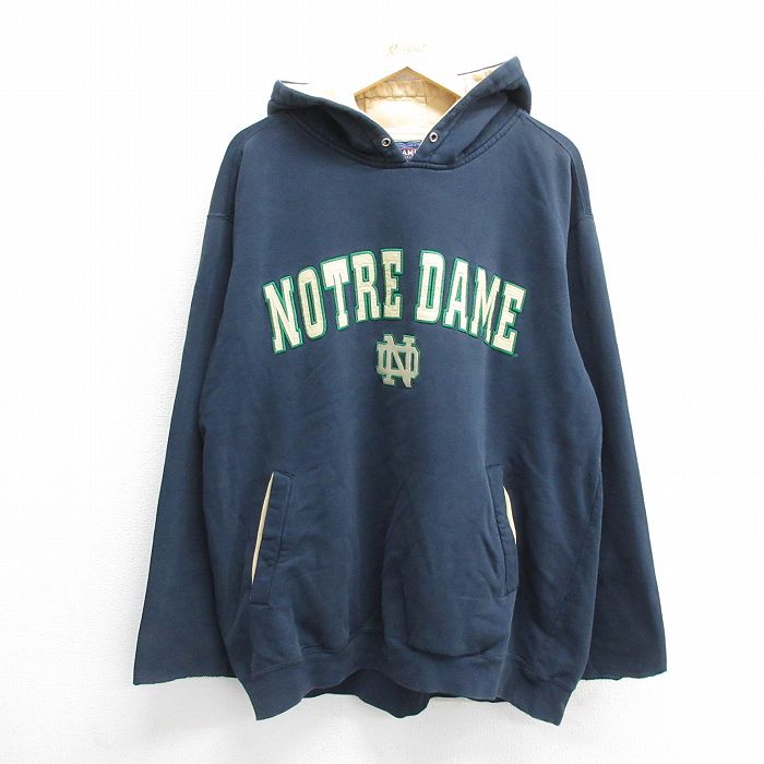 XL★古着 キャンパス 長袖 スウェット パーカー メンズ 00年代 00s ノートルダム 大きいサイズ 紺 ネイビー 24sep05 中古 スエット トレーナー トップス