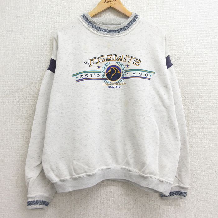 XL★古着 長袖 スウェット メンズ 90年代 90s ヨセミテ クルーネック 薄グレー 霜降り他 24sep06 中古 スエット トレーナー トップス