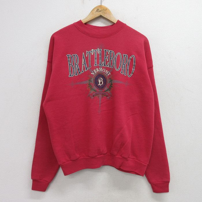 L★古着 長袖 スウェット メンズ 90年代 90s ブラトルボロ バーモント クルーネック 赤 レッド 24sep09 中古 スエット トレーナー トップス