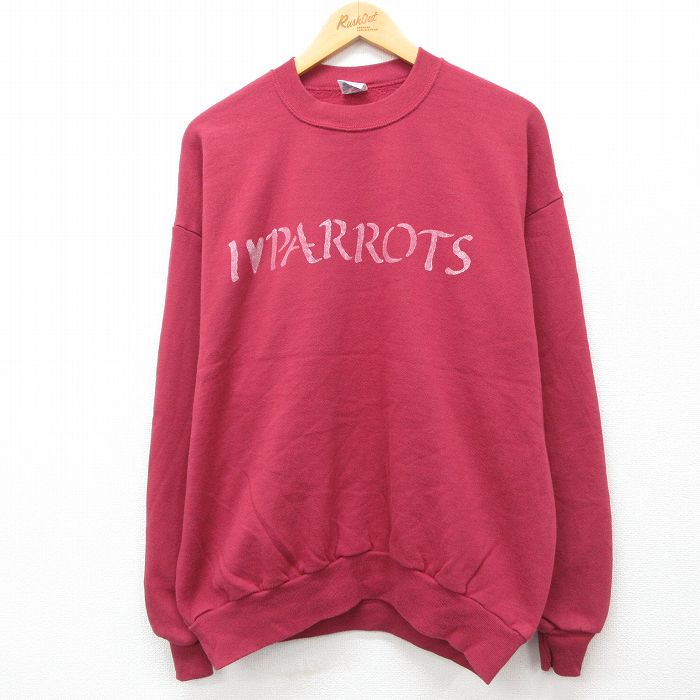 【50%OFF】XL★古着 ジャージーズ 長袖 スウェット メンズ 90年代 90s PARROTS ステンシル クルーネック USA製 赤 レッド 24sep09 中古 スエット トレーナー トップス