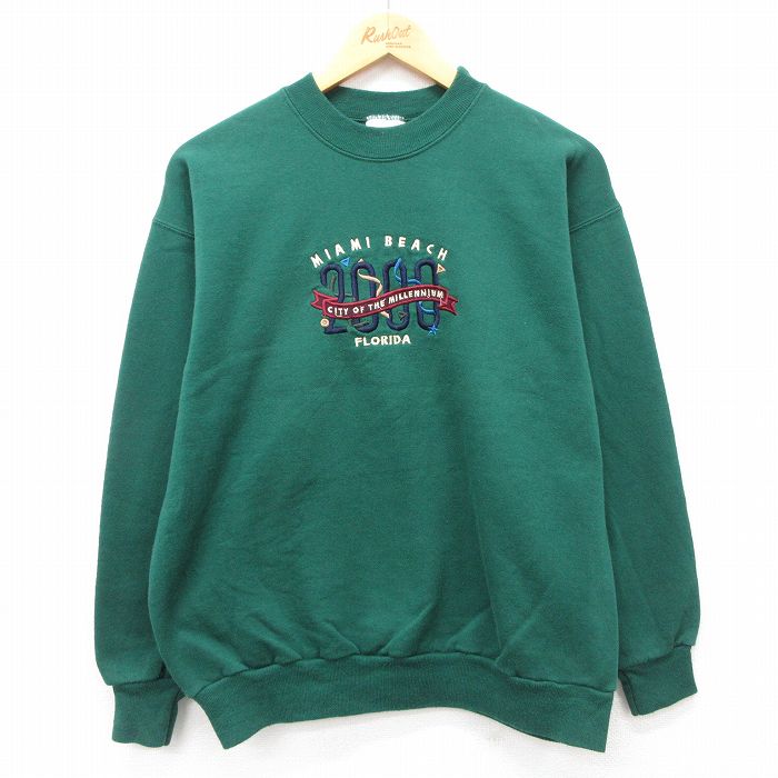 ヘインズ 00s 長袖スウェット マイアミビーチ グリーン M | 古着