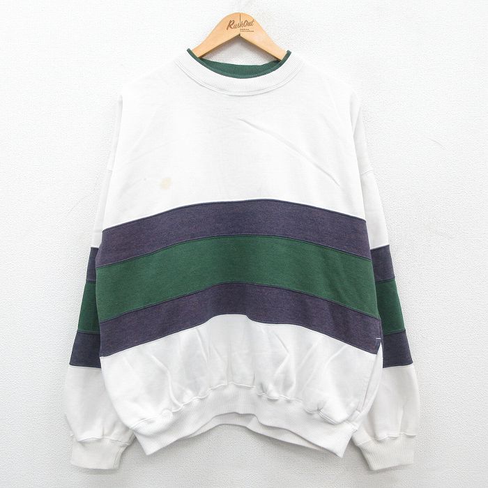 XL★古着 長袖 スウェット メンズ マルチカラー クルーネック 白他 ホワイト 24sep10 中古 スエット トレーナー トップス