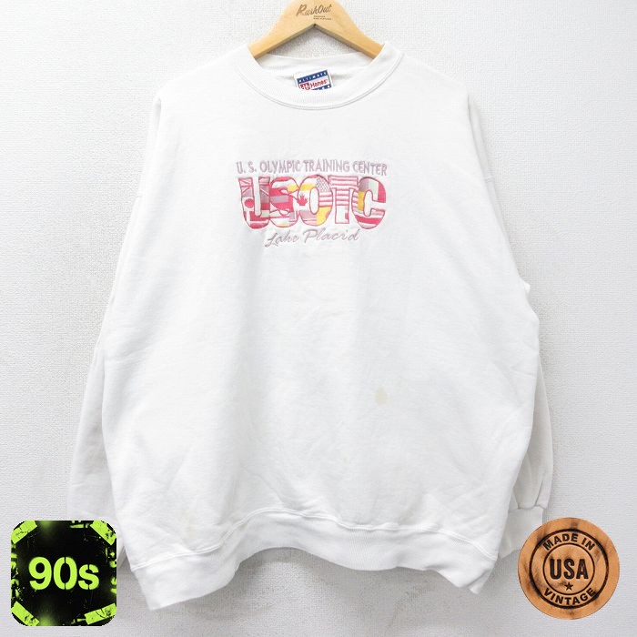 ヘインズ 90s 長袖スウェット USTOC刺繍 ホワイト メンズXL相当 | 古着