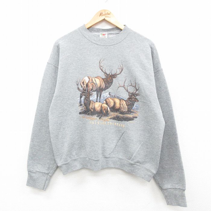 【50%OFF】L★古着 フルーツオブザルーム 長袖 スウェット メンズ 00年代 00s シカ コロラド クルーネック グレー 霜降り 24sep11 中古 スエット トレーナー トップス