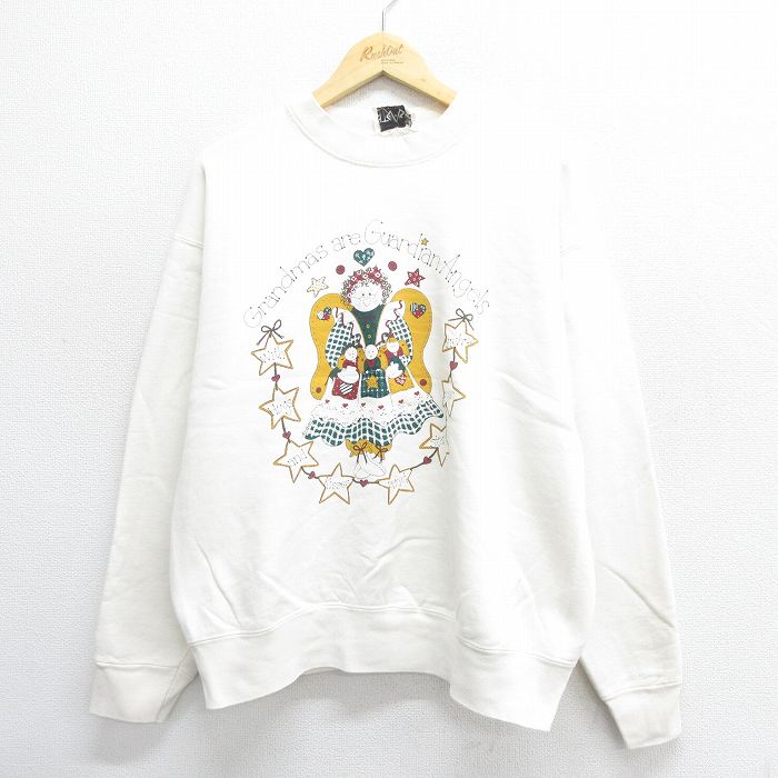 XL★古着 長袖 スウェット メンズ 90年代 90s グランマ クルーネック 生成り 24sep12 中古 スエット トレーナー トップス