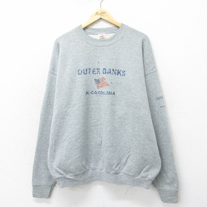 【50%OFF】XL★古着 長袖 スウェット メンズ 00年代 00s 星条旗 大きいサイズ クルーネック グレー 霜降り 24sep12 中古 スエット トレーナー トップス