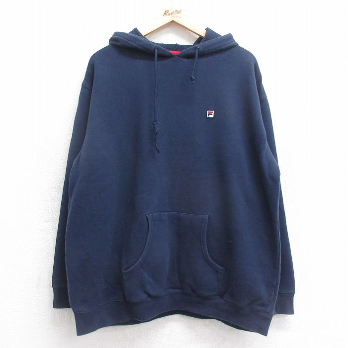 XL★古着 フィラ FILA 長袖 スウェット パーカー メンズ ワンポイントロゴ 紺 ネイビー 24sep12 中古 スエット トレーナー トップス