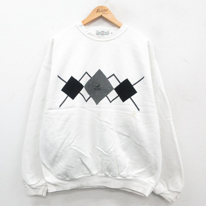 【50%OFF】XL★古着 SDI 長袖 スウェット メンズ 00年代 00s TAN TARA 大きいサイズ クルーネック 白 ホワイト 24sep12 中古 スエット トレーナー トップス