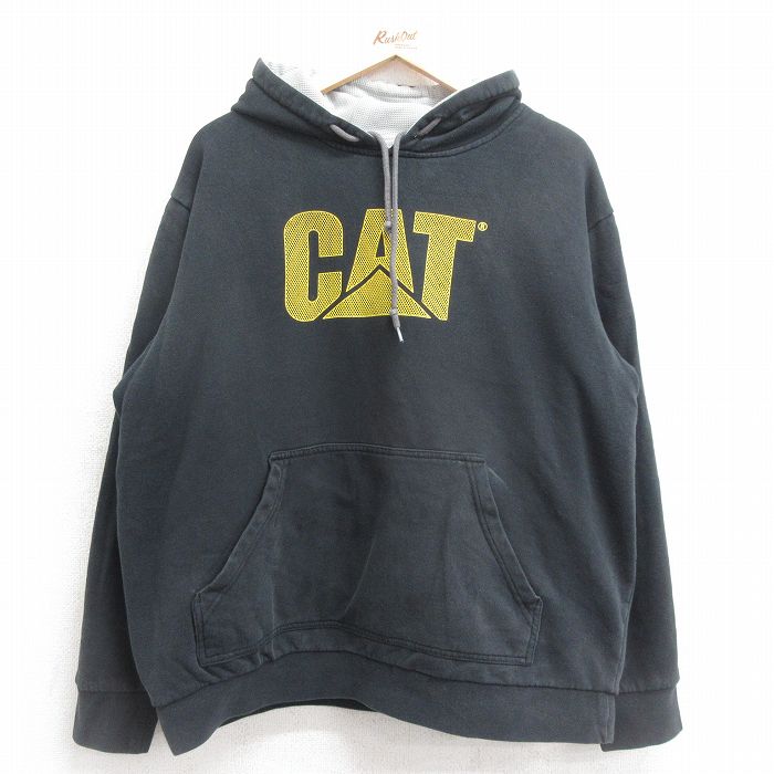 XL★古着 長袖 スウェット パーカー メンズ LAT 大きいサイズ 黒 ブラック 内側サーマル 24sep13 中古 スエット トレーナー トップス