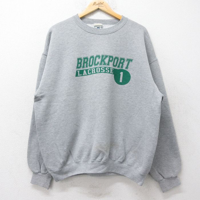 XL★古着 リー Lee 長袖 スウェット メンズ 00年代 00s BROCKPORT ラクロス クルーネック グレー 霜降り 24sep13 中古 スエット トレーナー トップス