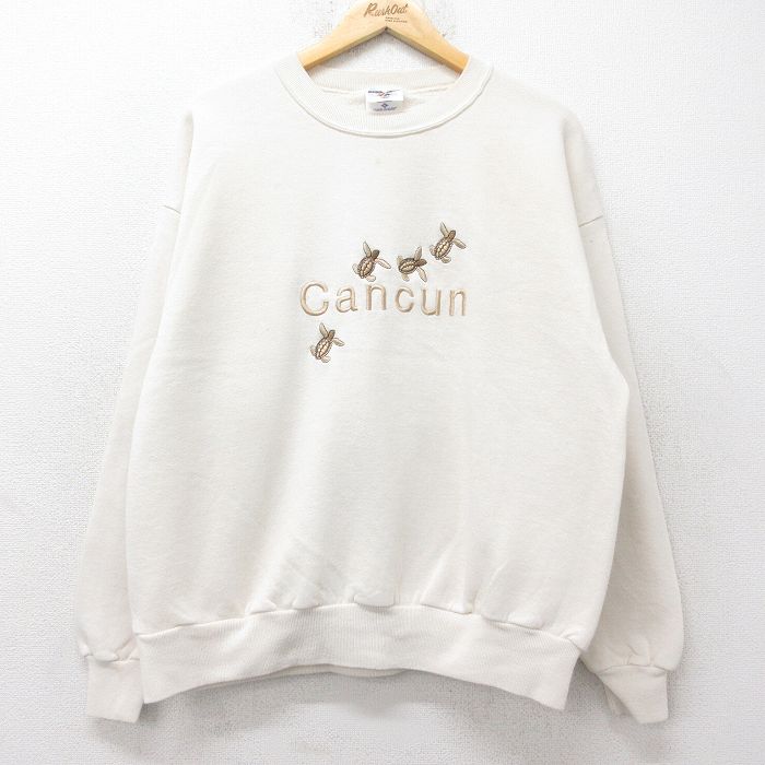 XL★古着 ジャージーズ 長袖 スウェット メンズ 00年代 00s カンクン カメ 刺繍 クルーネック 生成り 24sep13 中古 スエット トレーナー トップス