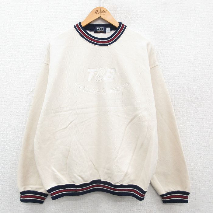 XL★古着 長袖 スウェット メンズ 90年代 90s THOMAS&BETTS 刺繍 クルーネック USA製 薄ベージュ他 カーキ 24sep17 中古 スエット トレーナー トップス