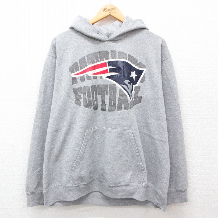 【20%OFF】XL★古着 長袖 スウェット パーカー メンズ 00年代 00s NFL ニューイングランドペイトリオッツ グレー 霜降り アメフト スーパーボウル 24sep17 中古 スエット トレーナー トップス