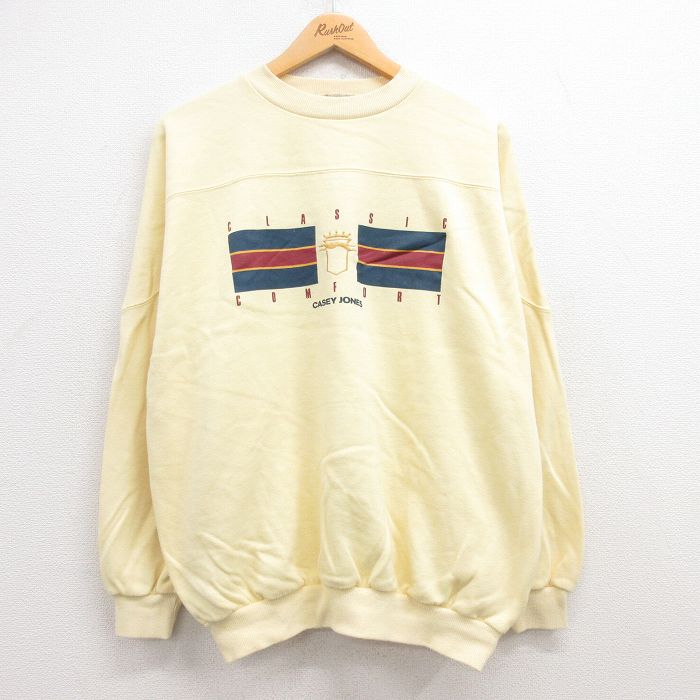 【50%OFF】XL★古着 長袖 スウェット メンズ 00年代 00s CASEY JONES クルーネック 黄 イエロー 24sep17 中古 スエット トレーナー トップス