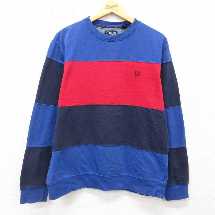 L★古着 チャップス 長袖 スウェット メンズ ワンポイントロゴ マルチカラー クルーネック 青他 ブルー 【spe】 24nov02 中古 スエット トレーナー トップス