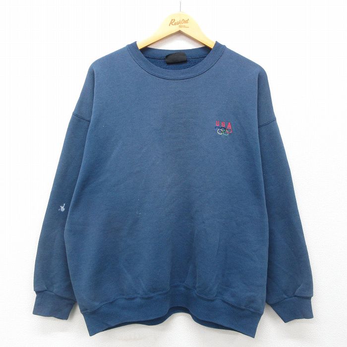 【20%OFF】XL★古着 ヘインズ Hanes 長袖 スウェット メンズ 00年代 00s USAオリンピック 紺 ネイビー 24nov02 中古 スエット トレーナー トップス