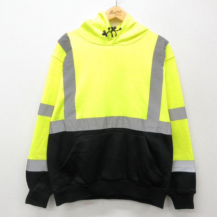 XL★古着 長袖 スウェット パーカー メンズ 00年代 00s リフレクター 黄 イエロー 24nov02 中古 スエット トレーナー トップス