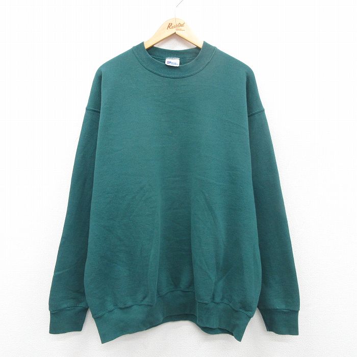 XL★古着 長袖 スウェット メンズ 90年代 90s 無地 大きいサイズ クルーネック USA製 緑 グリーン 24nov02 中古 スエット トレーナー トップス