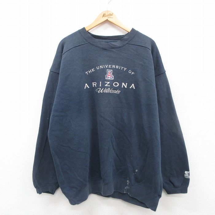 【50%OFF】XL★古着 スターター STARTER 長袖 スウェット メンズ 00年代 00s アリゾナ 大学 刺繍 大きいサイズ クルーネック 紺 ネイビー 24nov02 中古 スエット トレーナー トップス