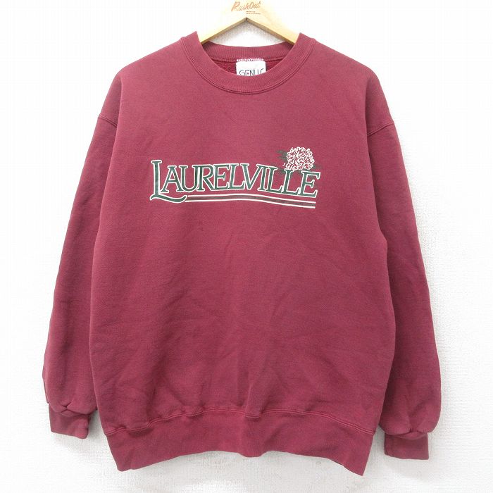 M★古着 長袖 スウェット メンズ 90年代 90s LAURELVILLE クルーネック USA製 エンジ 24nov05 中古 スエット トレーナー トップス