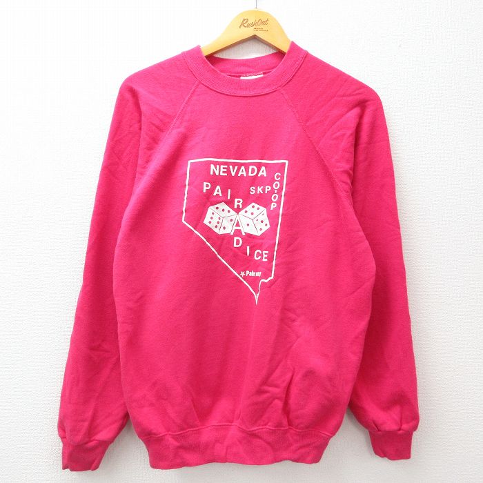 M★古着 ヘインズ Hanes 長袖 スウェット メンズ 80年代 80s ネバダ サイコロ ラグラン クルーネック USA製 ピンク 24nov05 中古 スエット トレーナー トップス