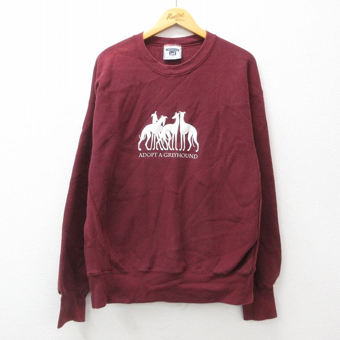 XL★古着 リー Lee 長袖 スウェット メンズ 00年代 00s 犬 グレイハウンド 大きいサイズ クルーネック エンジ 24nov05 中古 スエット トレーナー トップス