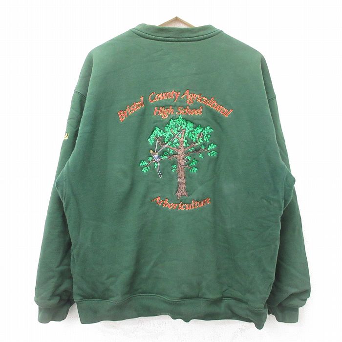 L★古着 長袖 スウェット メンズ Arboriculture 木 刺繍 コットン 緑 グリーン 24nov06 中古 スエット トレーナー トップス