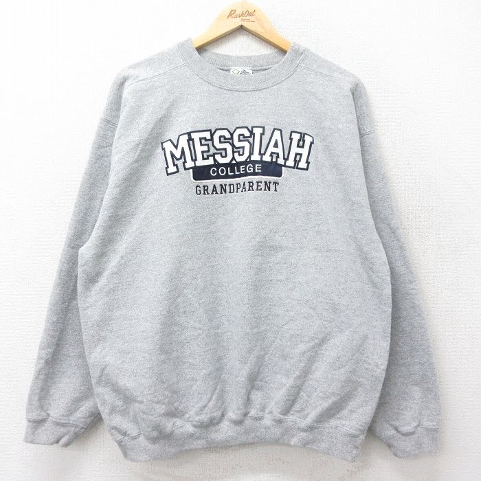XL★古着 長袖 スウェット メンズ 90年代 90s MESSIAH カレッジ クルーネック USA製 グレー 霜降り 24nov06 中古 スエット トレーナー トップス